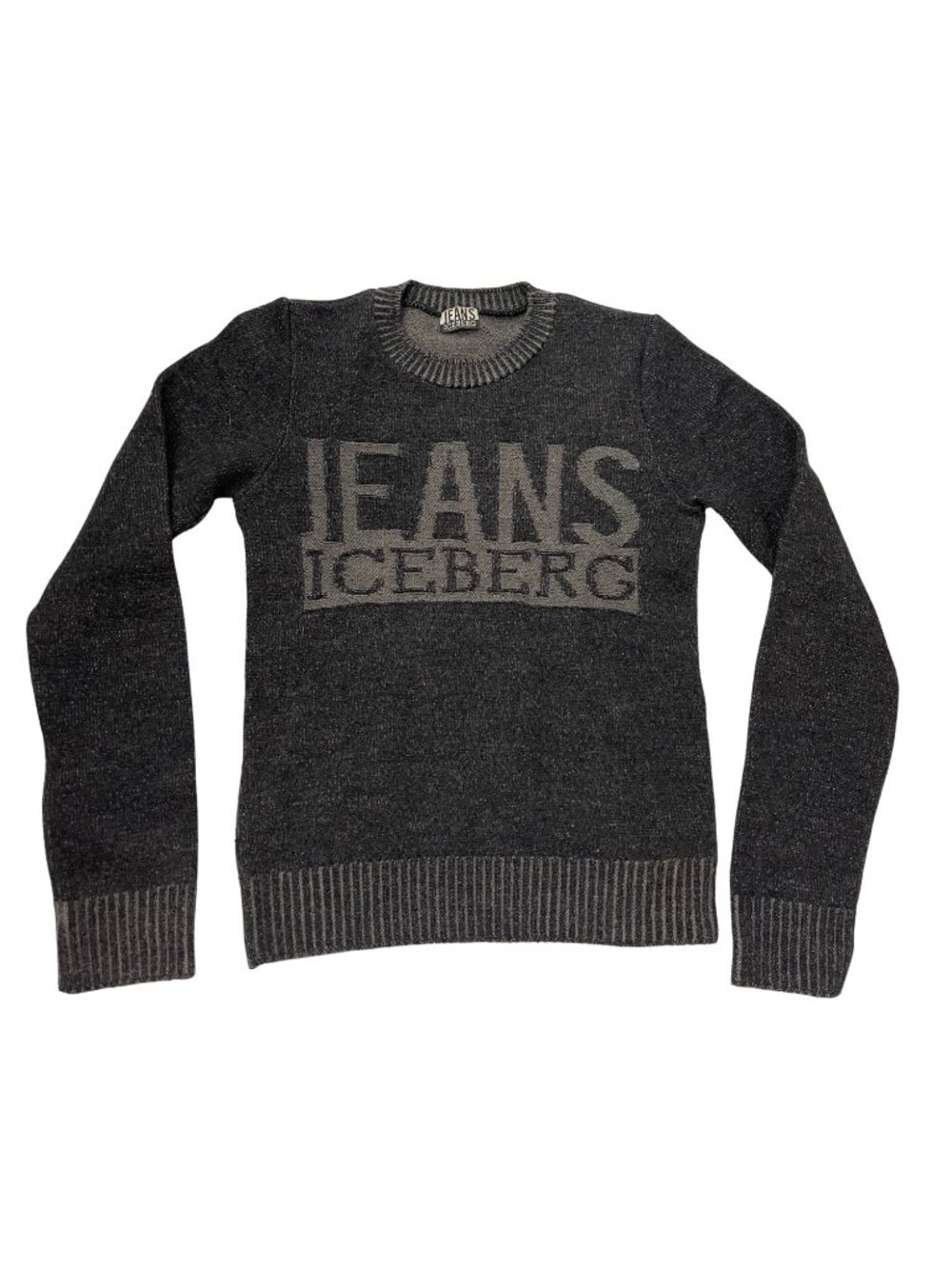 Authentic Vintage 90s Iceberg Jeans Gray Logo Wool Sweater - Women’s XS – Fitted